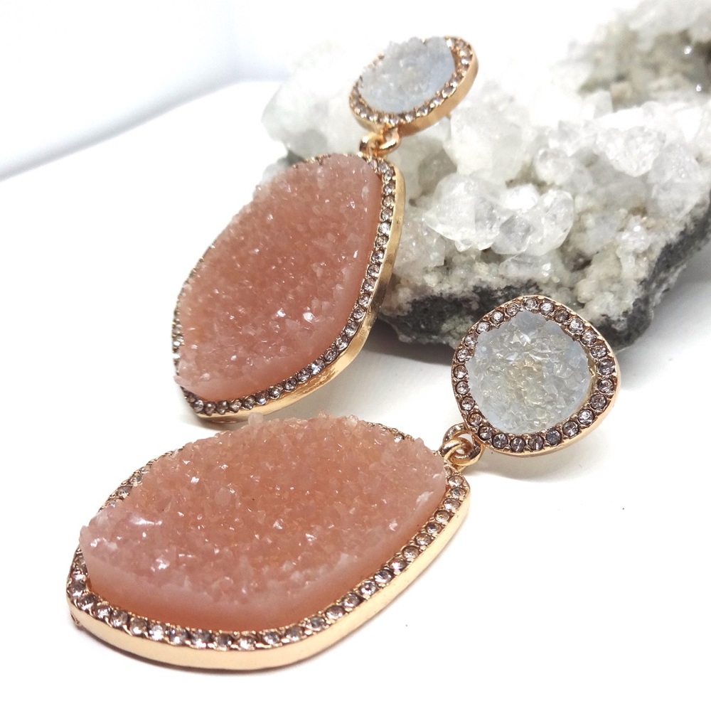 NEW 🌸💎 Pink Druzy rhinestone Drop Earrings - Picture 3 of 3